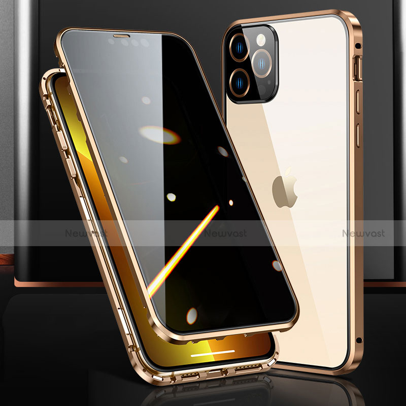 Luxury Aluminum Metal Frame Mirror Cover Case 360 Degrees M03 for Apple iPhone 13 Pro Gold
