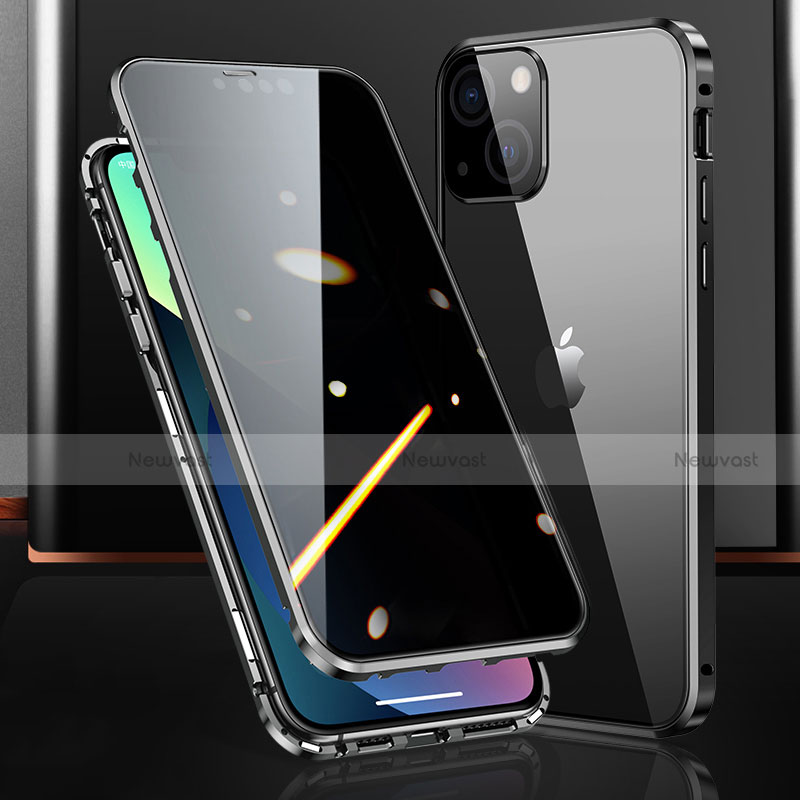 Luxury Aluminum Metal Frame Mirror Cover Case 360 Degrees M03 for Apple iPhone 14 Black