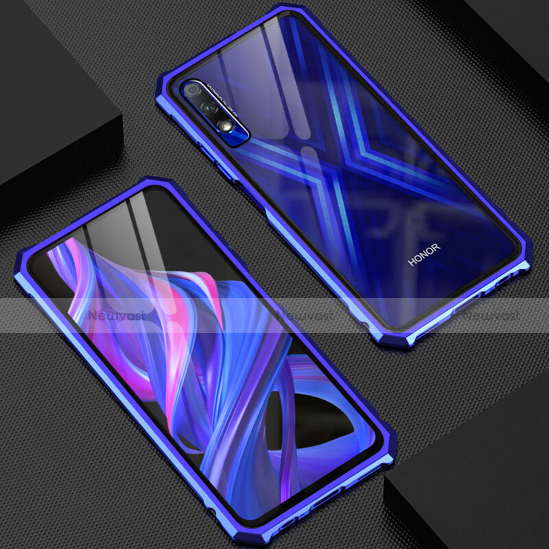Luxury Aluminum Metal Frame Mirror Cover Case 360 Degrees M03 for Huawei Honor 9X Blue
