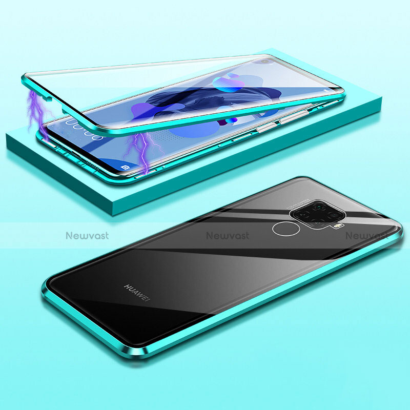 Luxury Aluminum Metal Frame Mirror Cover Case 360 Degrees M03 for Huawei Mate 30 Lite Cyan