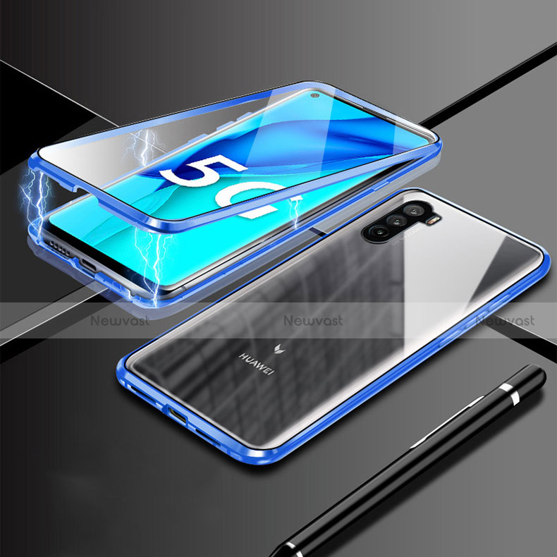 Luxury Aluminum Metal Frame Mirror Cover Case 360 Degrees M03 for Huawei Mate 40 Lite 5G Blue