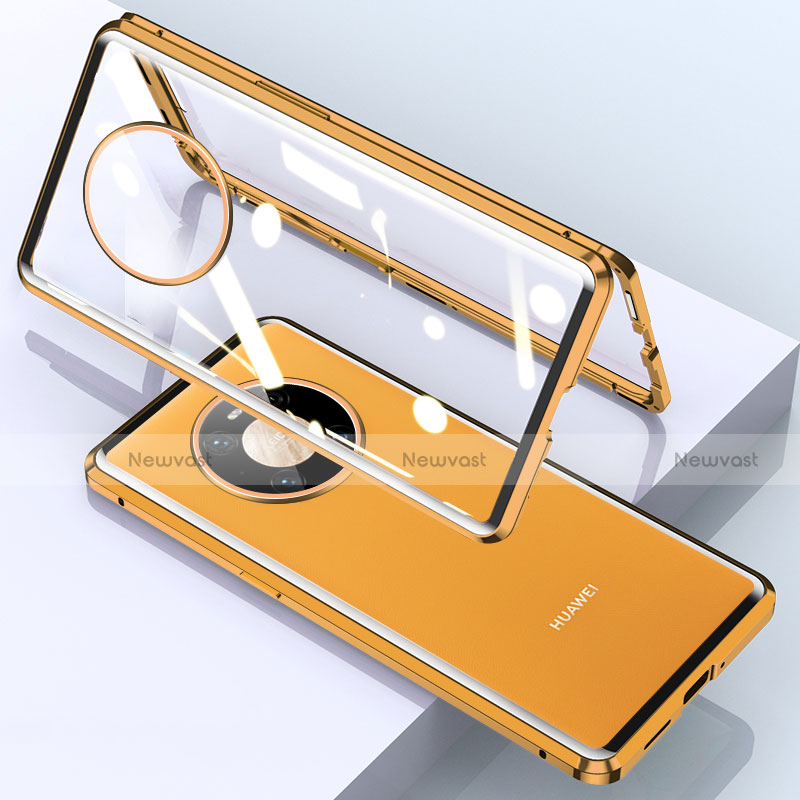 Luxury Aluminum Metal Frame Mirror Cover Case 360 Degrees M03 for Huawei Mate 40E Pro 4G Orange