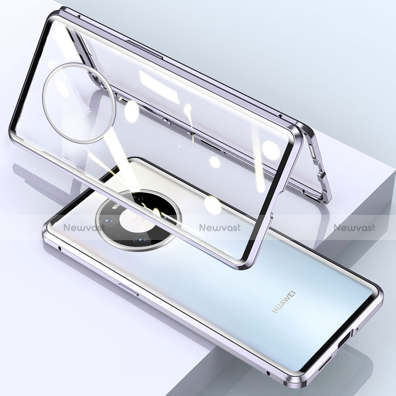 Luxury Aluminum Metal Frame Mirror Cover Case 360 Degrees M03 for Huawei Mate 40E Pro 4G Silver