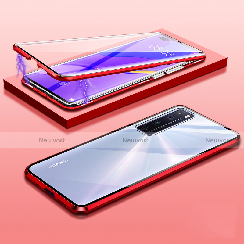 Luxury Aluminum Metal Frame Mirror Cover Case 360 Degrees M03 for Huawei Nova 7 Pro 5G Red