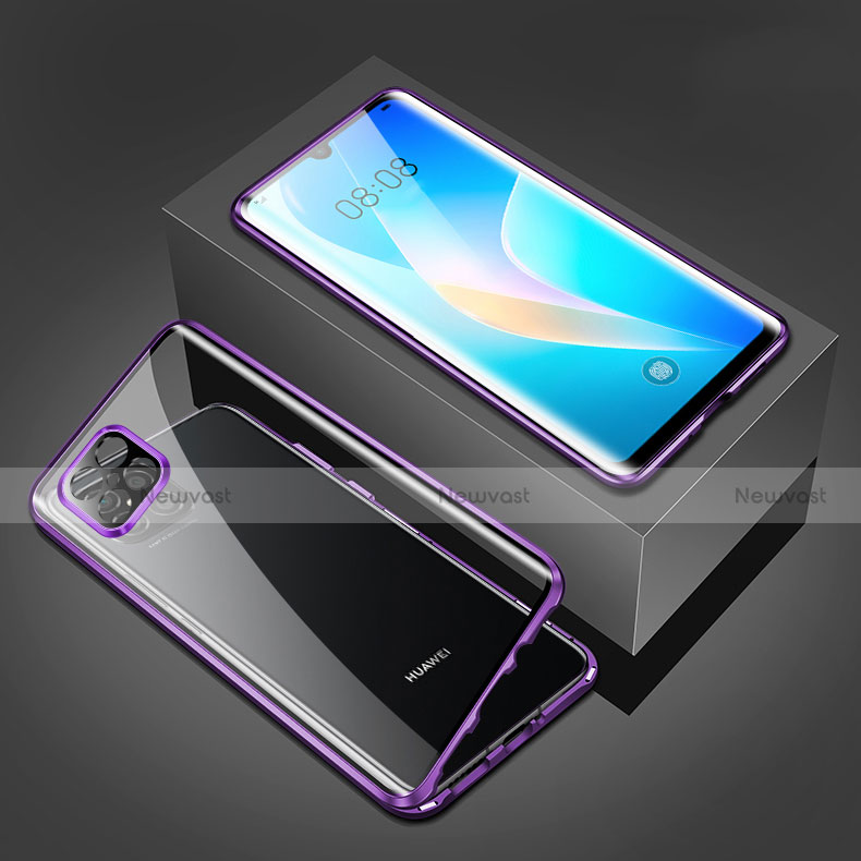 Luxury Aluminum Metal Frame Mirror Cover Case 360 Degrees M03 for Huawei Nova 8 SE 5G Purple