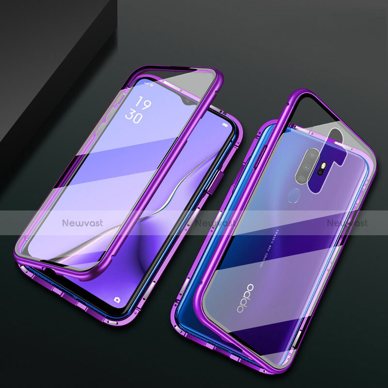Luxury Aluminum Metal Frame Mirror Cover Case 360 Degrees M03 for Oppo A5 (2020) Purple