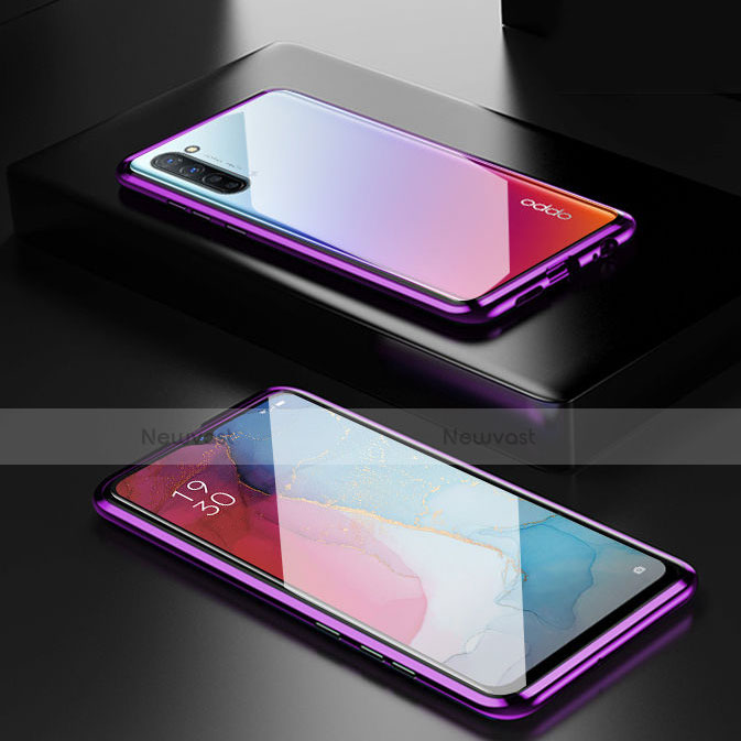 Luxury Aluminum Metal Frame Mirror Cover Case 360 Degrees M03 for Oppo Find X2 Lite Purple