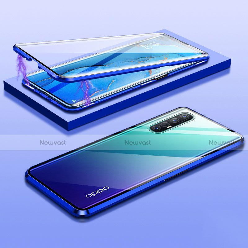 Luxury Aluminum Metal Frame Mirror Cover Case 360 Degrees M03 for Oppo Find X2 Neo Blue