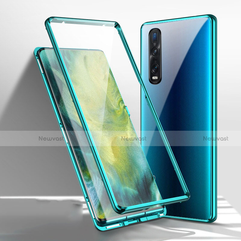 Luxury Aluminum Metal Frame Mirror Cover Case 360 Degrees M03 for Oppo Find X2 Pro Green