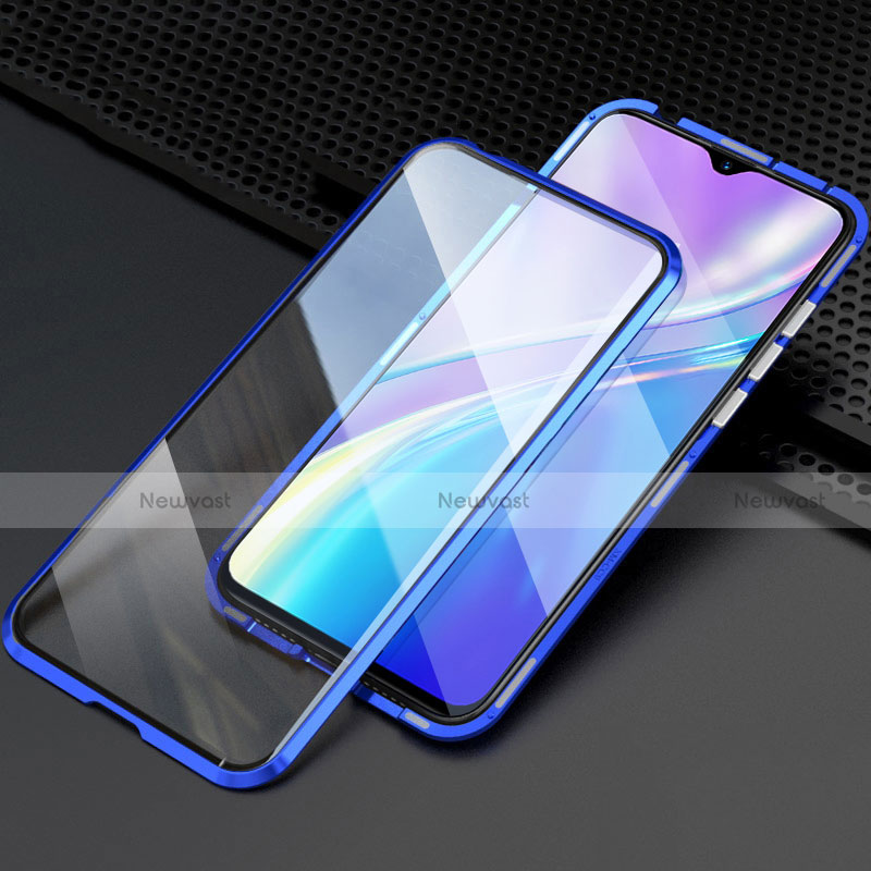Luxury Aluminum Metal Frame Mirror Cover Case 360 Degrees M03 for Realme X2 Blue