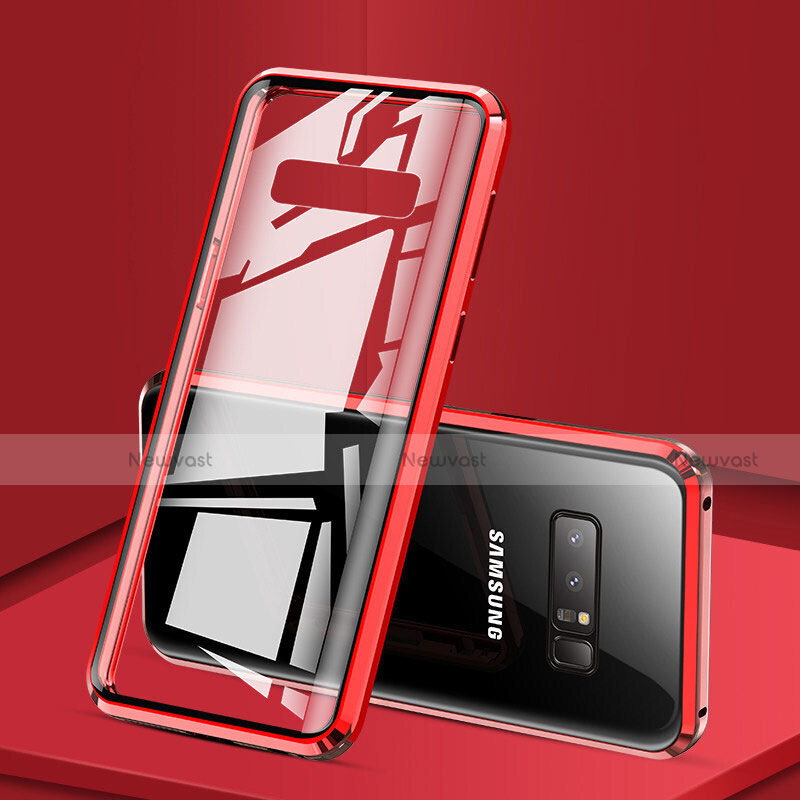 Luxury Aluminum Metal Frame Mirror Cover Case 360 Degrees M03 for Samsung Galaxy Note 8 Duos N950F Red