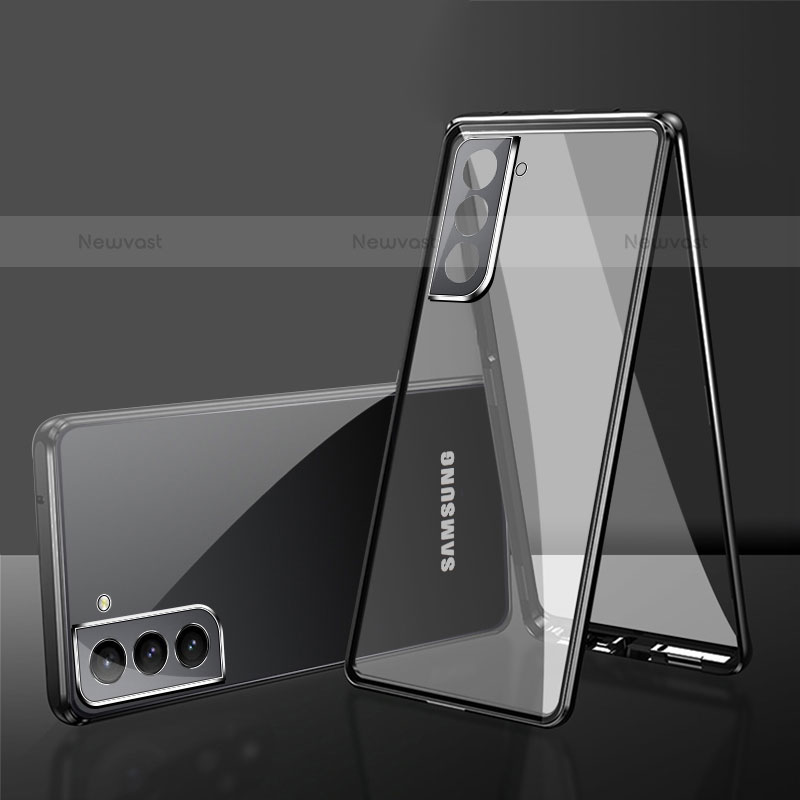 Luxury Aluminum Metal Frame Mirror Cover Case 360 Degrees M03 for Samsung Galaxy S21 Plus 5G Black