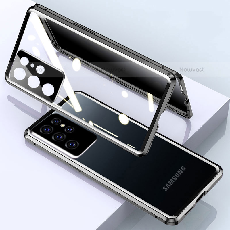 Luxury Aluminum Metal Frame Mirror Cover Case 360 Degrees M03 for Samsung Galaxy S21 Ultra 5G Black