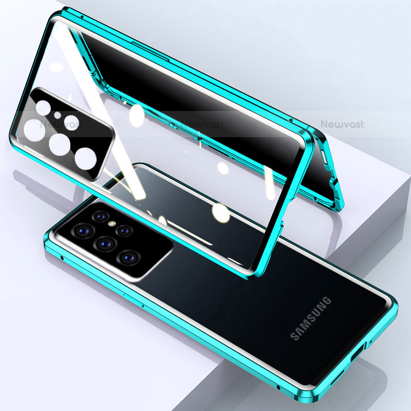 Luxury Aluminum Metal Frame Mirror Cover Case 360 Degrees M03 for Samsung Galaxy S21 Ultra 5G Green