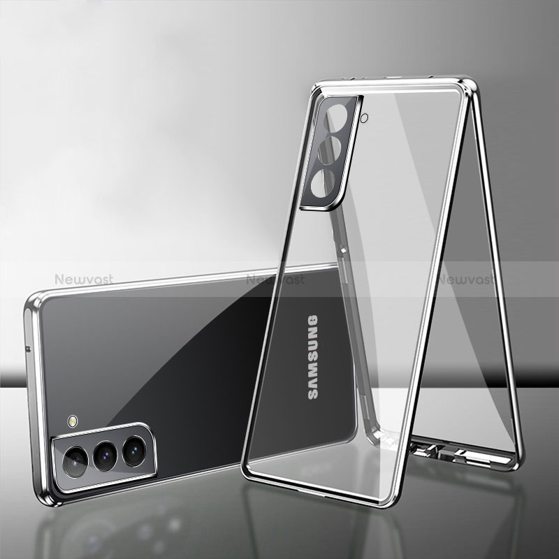 Luxury Aluminum Metal Frame Mirror Cover Case 360 Degrees M03 for Samsung Galaxy S22 Plus 5G Silver
