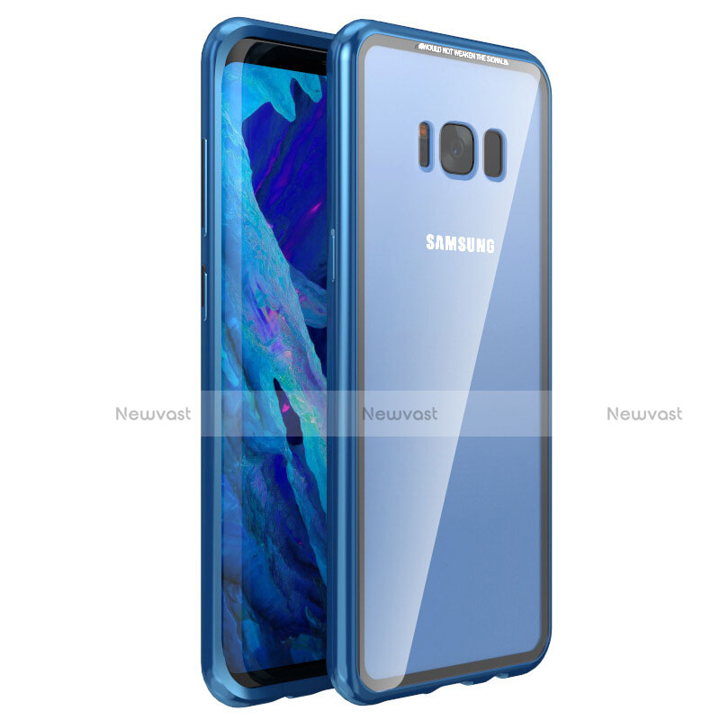 Luxury Aluminum Metal Frame Mirror Cover Case 360 Degrees M03 for Samsung Galaxy S8 Plus Blue