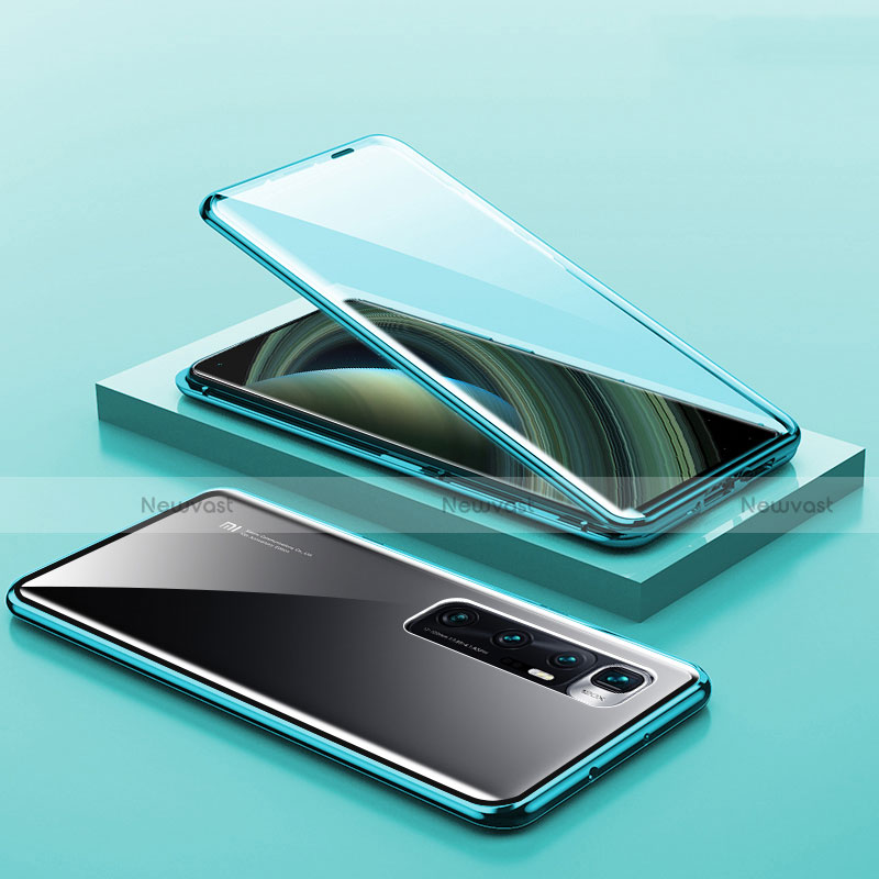 Luxury Aluminum Metal Frame Mirror Cover Case 360 Degrees M03 for Xiaomi Mi 10 Ultra Cyan
