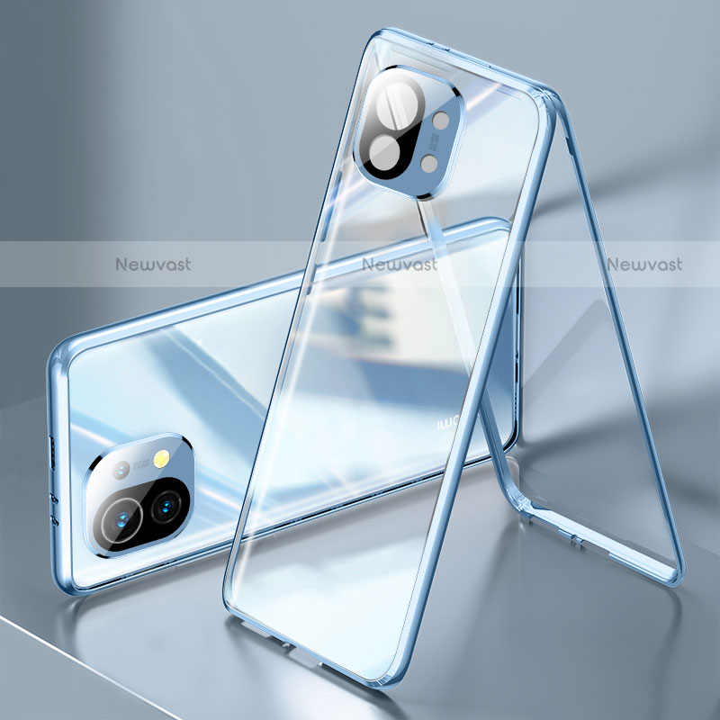Luxury Aluminum Metal Frame Mirror Cover Case 360 Degrees M03 for Xiaomi Mi 11 5G Blue