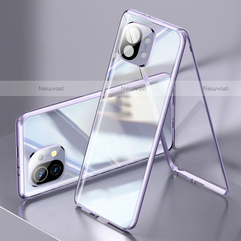 Luxury Aluminum Metal Frame Mirror Cover Case 360 Degrees M03 for Xiaomi Mi 11 5G Purple