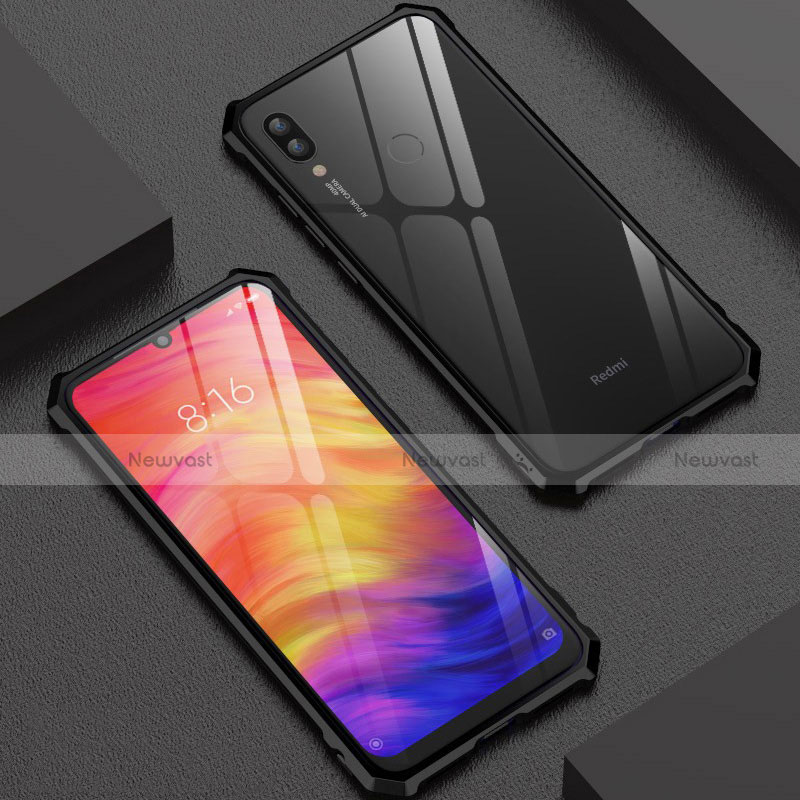 Luxury Aluminum Metal Frame Mirror Cover Case 360 Degrees M03 for Xiaomi Redmi Note 7 Pro Black