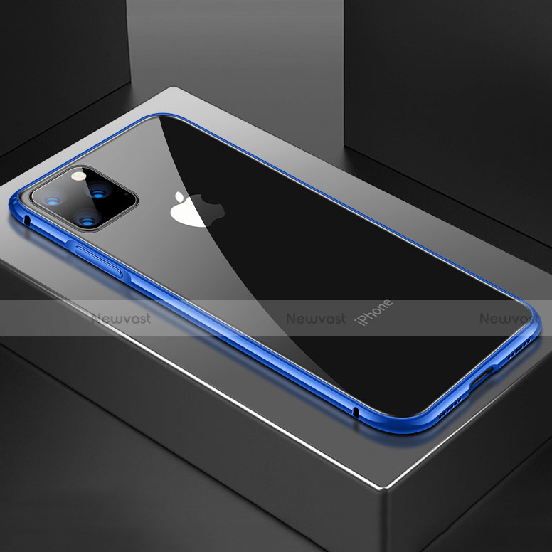 Luxury Aluminum Metal Frame Mirror Cover Case 360 Degrees M04 for Apple iPhone 11 Pro Max Blue