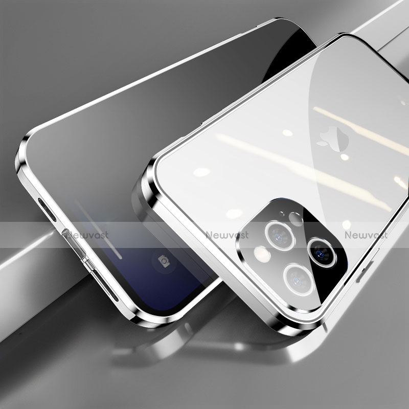Luxury Aluminum Metal Frame Mirror Cover Case 360 Degrees M04 for Apple iPhone 13 Pro Max Silver