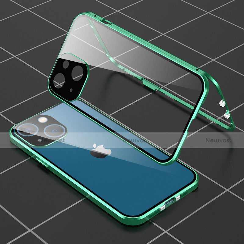 Luxury Aluminum Metal Frame Mirror Cover Case 360 Degrees M04 for Apple iPhone 14 Plus Green
