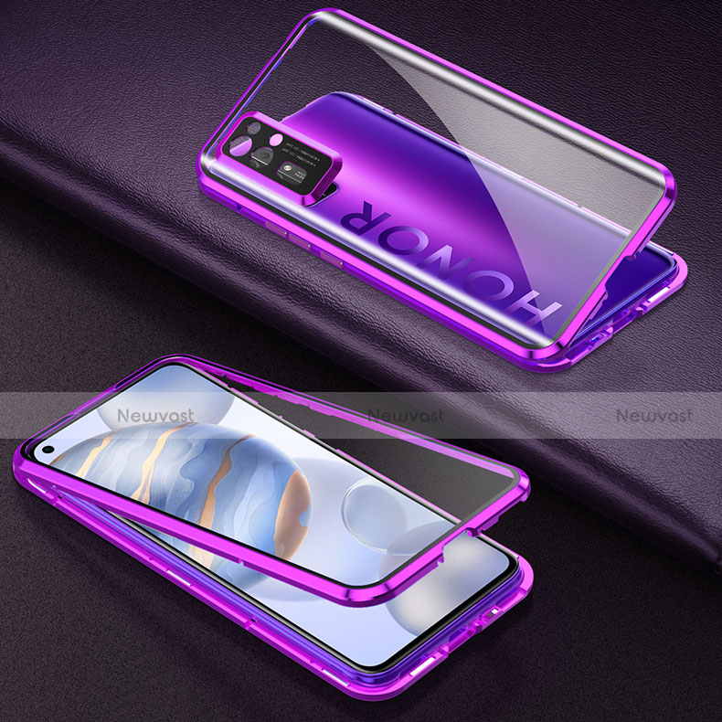 Luxury Aluminum Metal Frame Mirror Cover Case 360 Degrees M04 for Huawei Honor 30 Purple