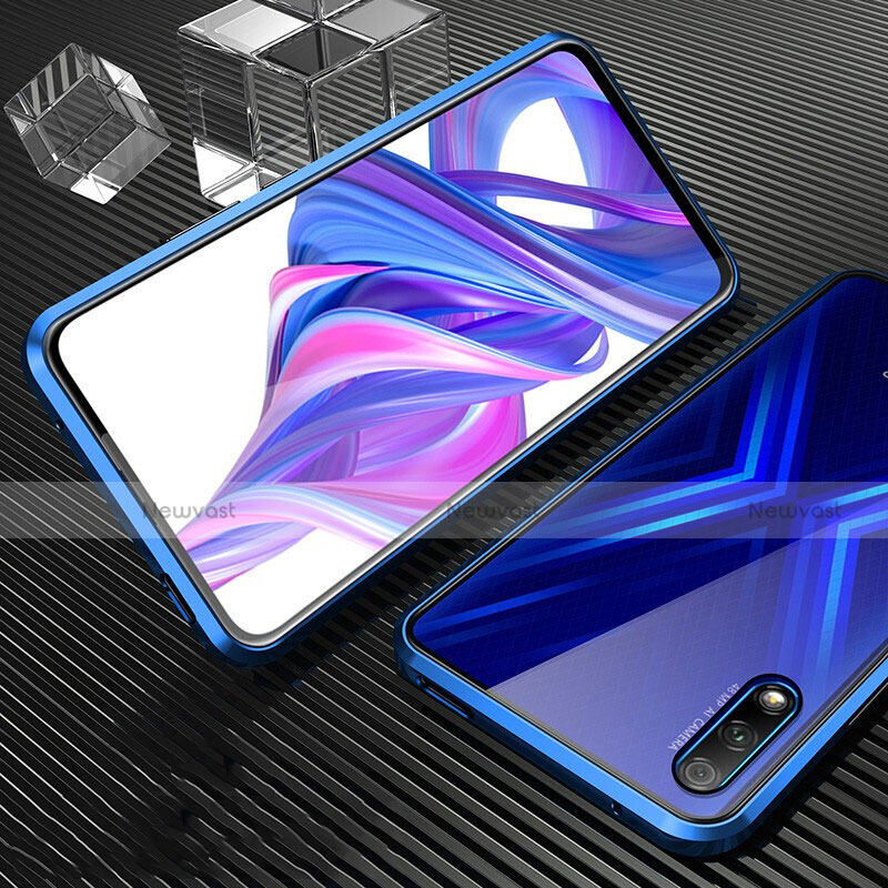 Luxury Aluminum Metal Frame Mirror Cover Case 360 Degrees M04 for Huawei Honor 9X Blue