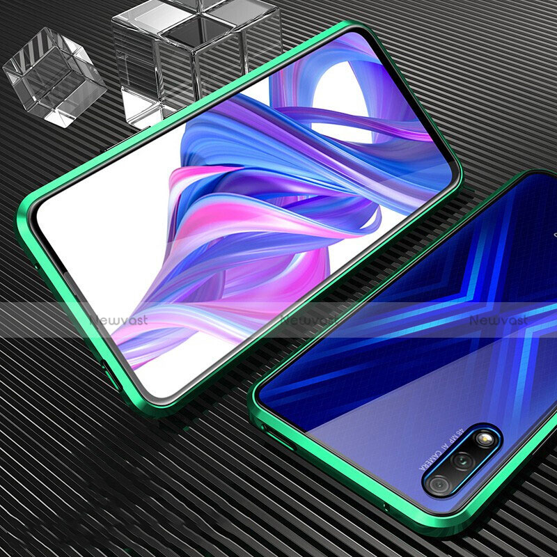 Luxury Aluminum Metal Frame Mirror Cover Case 360 Degrees M04 for Huawei Honor 9X Green