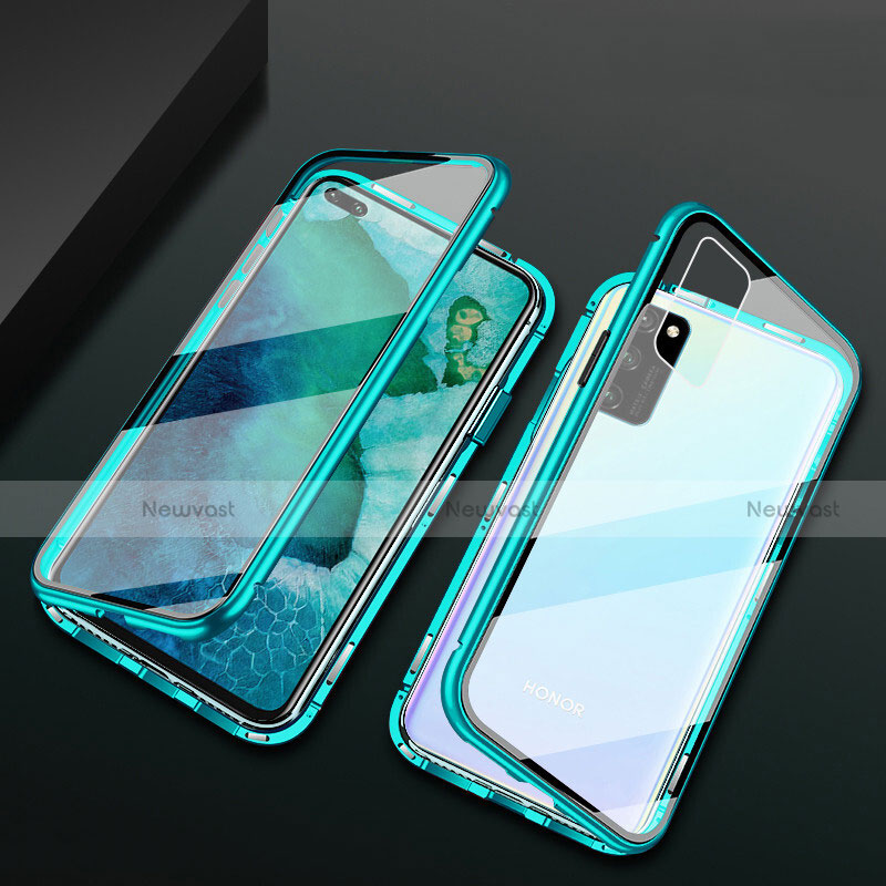 Luxury Aluminum Metal Frame Mirror Cover Case 360 Degrees M04 for Huawei Honor View 30 5G Green