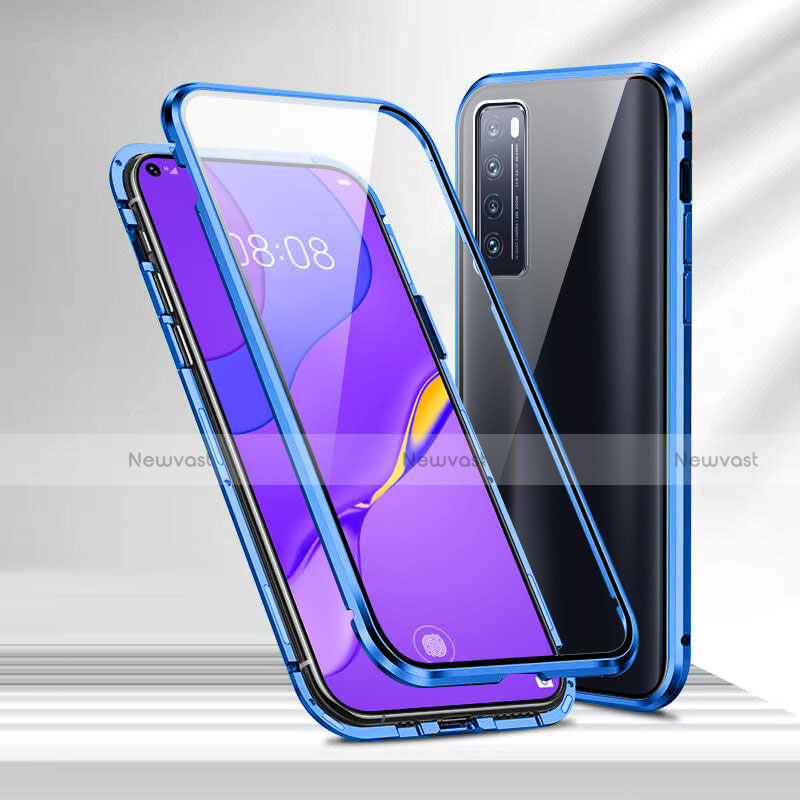 Luxury Aluminum Metal Frame Mirror Cover Case 360 Degrees M04 for Huawei Nova 7 5G Blue