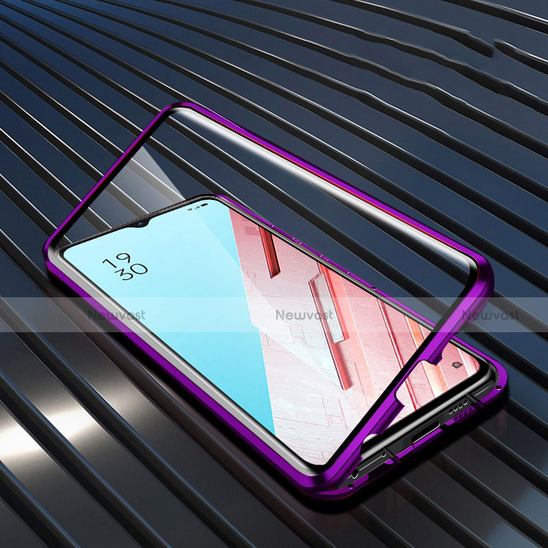 Luxury Aluminum Metal Frame Mirror Cover Case 360 Degrees M04 for Oppo Find X2 Lite Purple