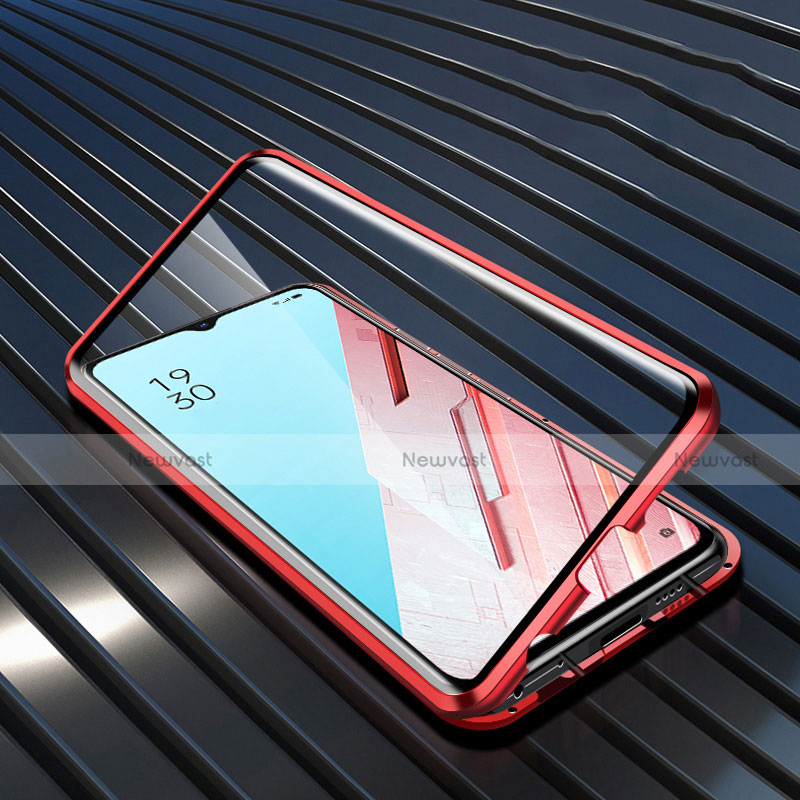 Luxury Aluminum Metal Frame Mirror Cover Case 360 Degrees M04 for Oppo Find X2 Lite Red