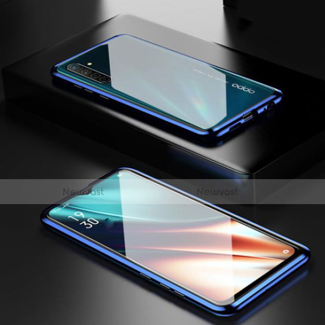 Luxury Aluminum Metal Frame Mirror Cover Case 360 Degrees M04 for Realme X2 Blue