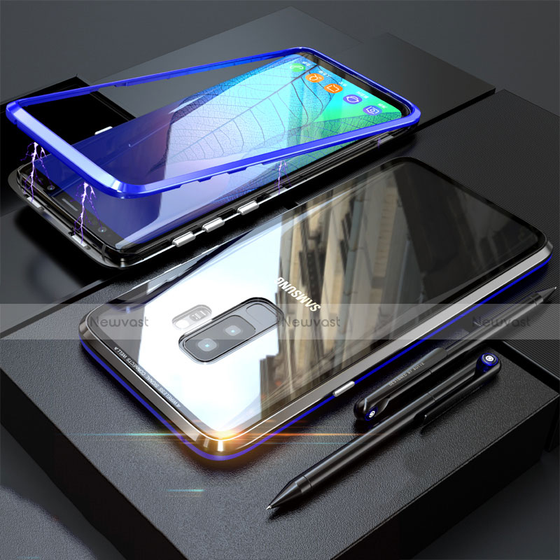 Luxury Aluminum Metal Frame Mirror Cover Case 360 Degrees M04 for Samsung Galaxy S9 Plus Blue