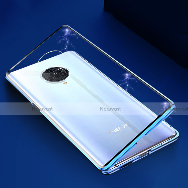 Luxury Aluminum Metal Frame Mirror Cover Case 360 Degrees M04 for Vivo Nex 3 5G Blue