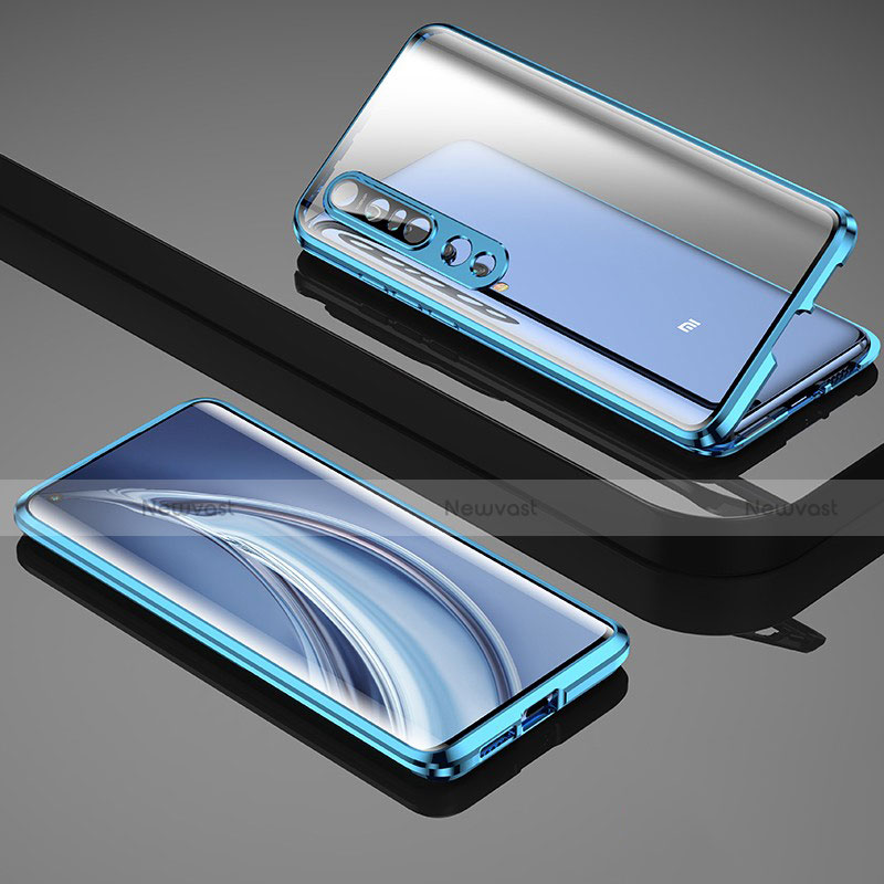Luxury Aluminum Metal Frame Mirror Cover Case 360 Degrees M04 for Xiaomi Mi 10 Pro Blue