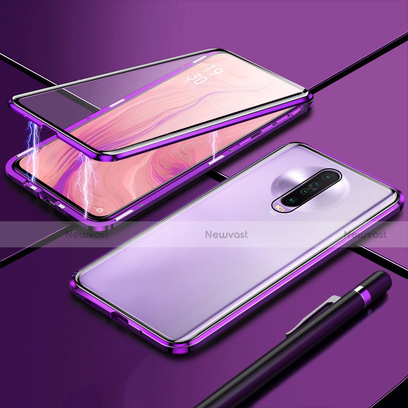 Luxury Aluminum Metal Frame Mirror Cover Case 360 Degrees M04 for Xiaomi Poco X2 Purple