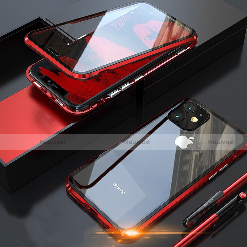Luxury Aluminum Metal Frame Mirror Cover Case 360 Degrees M05 for Apple iPhone 11 Pro Max Red