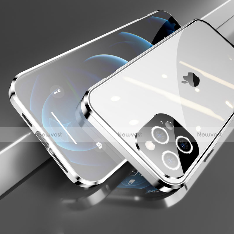 Luxury Aluminum Metal Frame Mirror Cover Case 360 Degrees M05 for Apple iPhone 13 Pro Max Silver