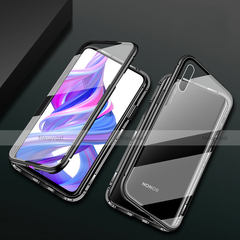 Luxury Aluminum Metal Frame Mirror Cover Case 360 Degrees M05 for Huawei Honor 9X Black