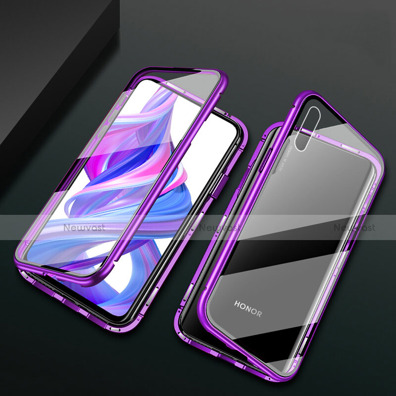 Luxury Aluminum Metal Frame Mirror Cover Case 360 Degrees M05 for Huawei Honor 9X Purple