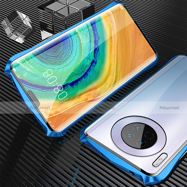 Luxury Aluminum Metal Frame Mirror Cover Case 360 Degrees M05 for Huawei Mate 30 Pro 5G Blue