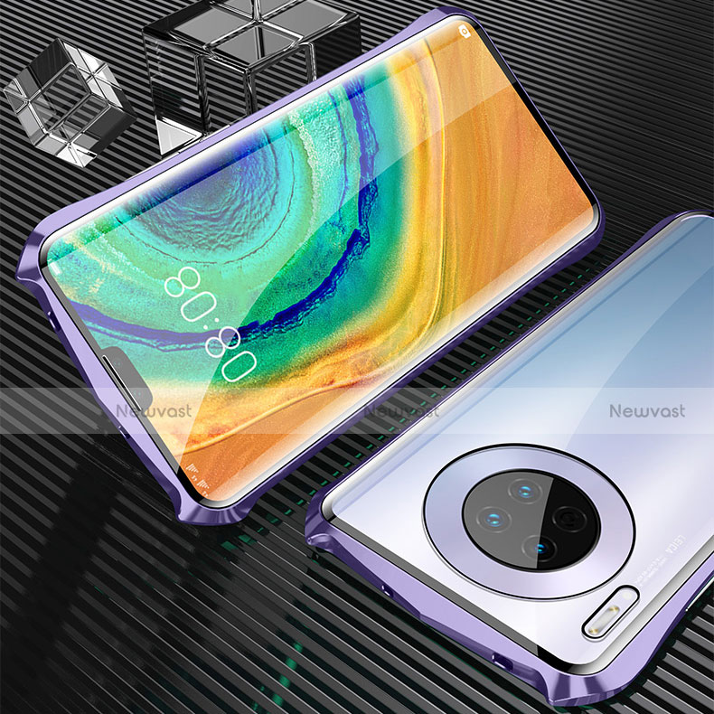 Luxury Aluminum Metal Frame Mirror Cover Case 360 Degrees M05 for Huawei Mate 30E Pro 5G Purple