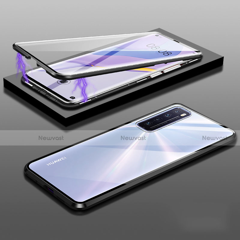 Luxury Aluminum Metal Frame Mirror Cover Case 360 Degrees M05 for Huawei Nova 7 5G Black