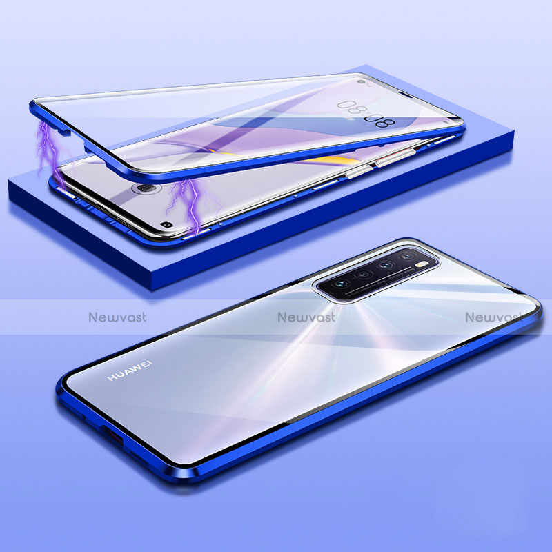 Luxury Aluminum Metal Frame Mirror Cover Case 360 Degrees M05 for Huawei Nova 7 5G Blue