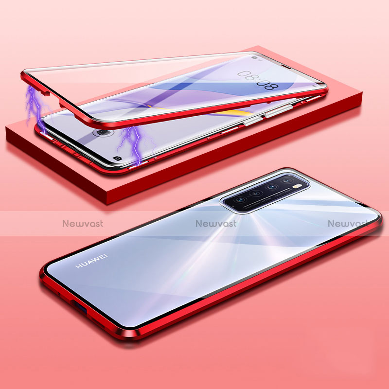 Luxury Aluminum Metal Frame Mirror Cover Case 360 Degrees M05 for Huawei Nova 7 5G Red