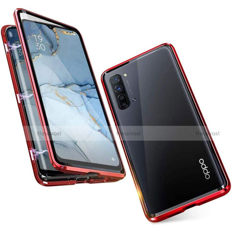 Luxury Aluminum Metal Frame Mirror Cover Case 360 Degrees M05 for Oppo Find X2 Lite Red