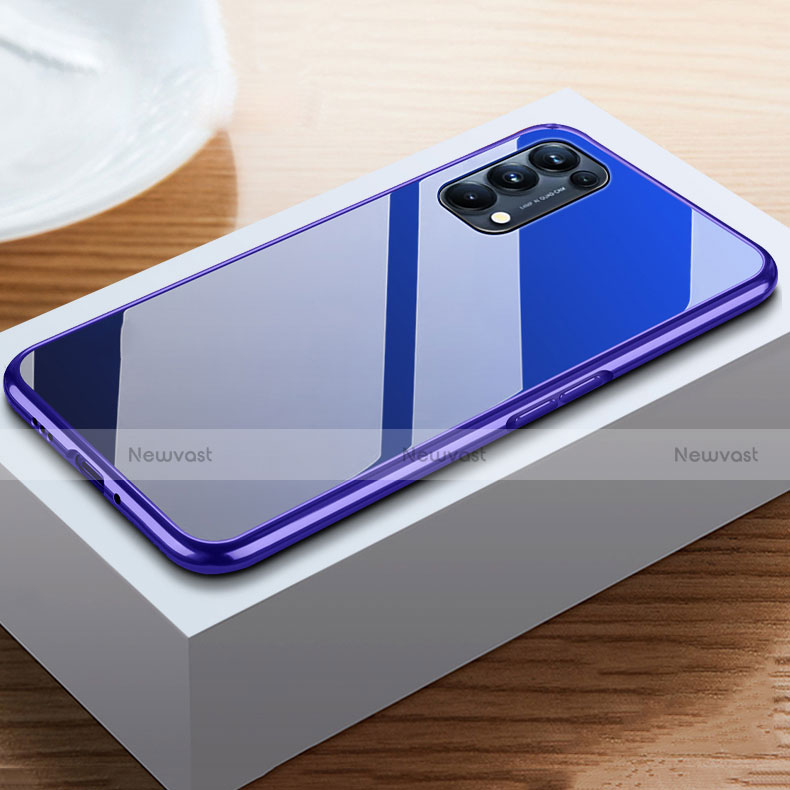 Luxury Aluminum Metal Frame Mirror Cover Case 360 Degrees M05 for Oppo Find X3 Lite 5G Blue